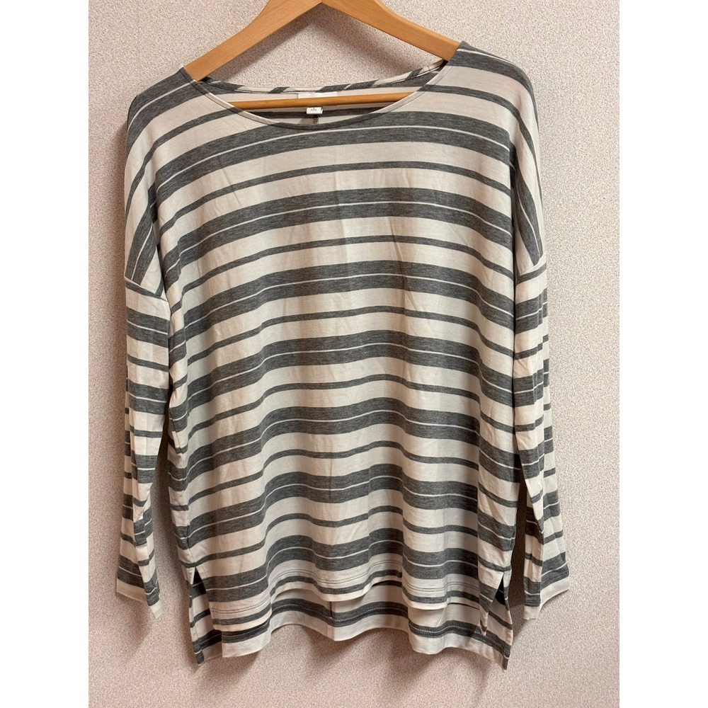 Pure Jill Striped Top Womens S Petite Grey Excellent Oversized Tencel Coastal